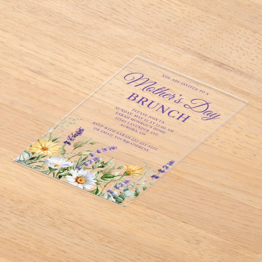Wildbloemen Waterverf Border Moederdag Brunch Acryl Uitnodigingen (Laagn)