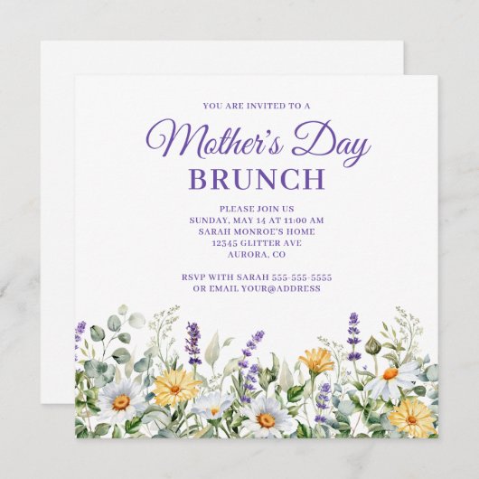 Wildbloemen Waterverf Border Moederdag Brunch Kaart (Voorkant / Achterkant)