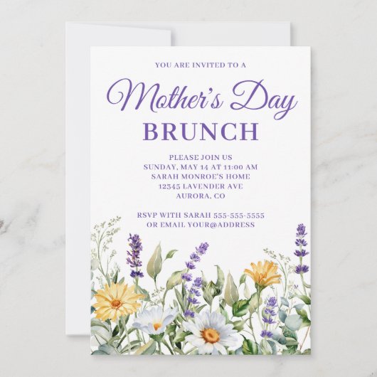 Wildbloemen Waterverf Border Moederdag Brunch Kaart (Voorkant)