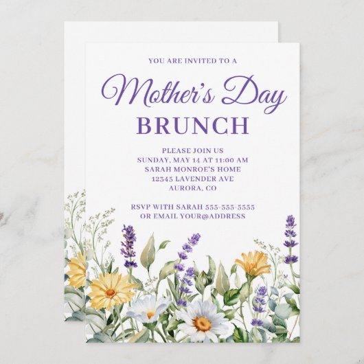 Wildbloemen Waterverf Border Moederdag Brunch Kaart (Voorkant / Achterkant)