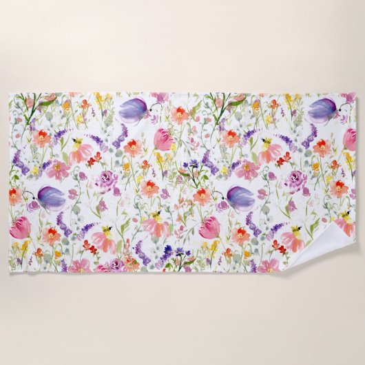 Wildbloemen | Waterverf Strandlaken (Voorkant)