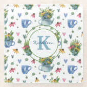 Wildbloemen Waterverf Tea Party Glazen Onderzetter (Voorkant)
