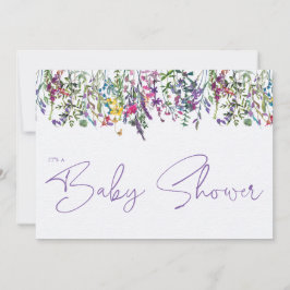 Wildbloemen Waterverf Typografie Baby shower Kaart