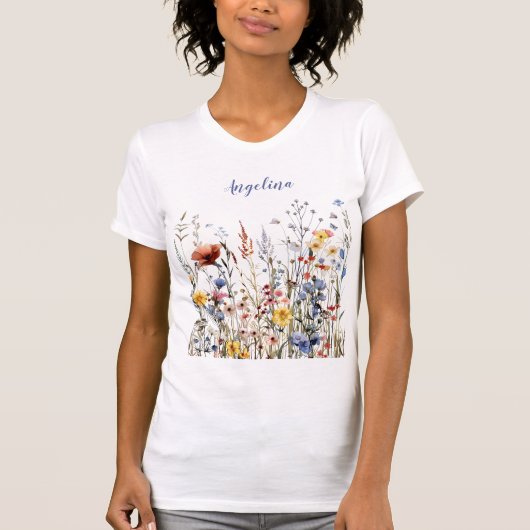 Wildbloemen Waterverf weidebloemen T-shirt (Voorkant)