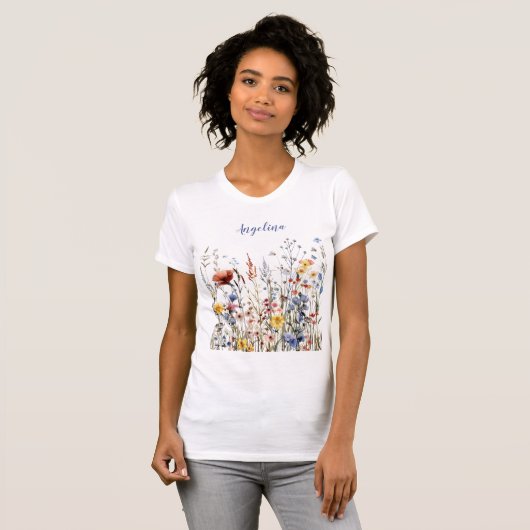 Wildbloemen Waterverf weidebloemen T-shirt (Voorkant volledig)