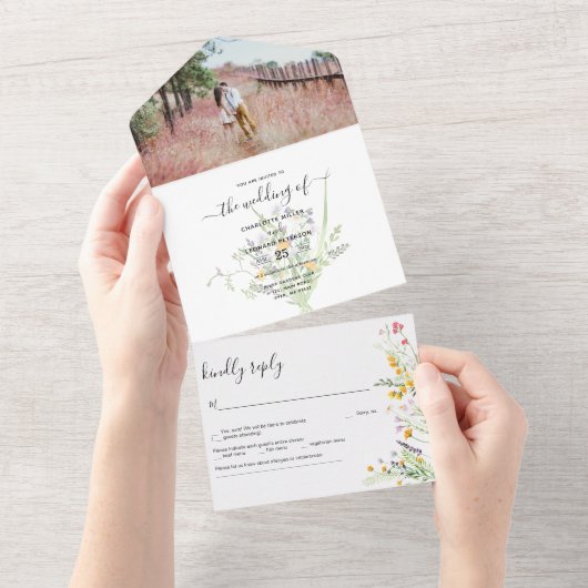 Wildbloemen Weddenfoto All In One Uitnodiging (Afscheurbaar)