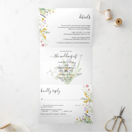 Wildbloemen Weddenfoto Tri-Fold Uitnodiging