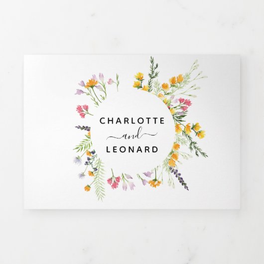 Wildbloemen Weddenfoto Tri-Fold Uitnodiging (Cover)