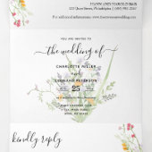 Wildbloemen Weddenfoto Tri-Fold Uitnodiging (Binnenkant midden)