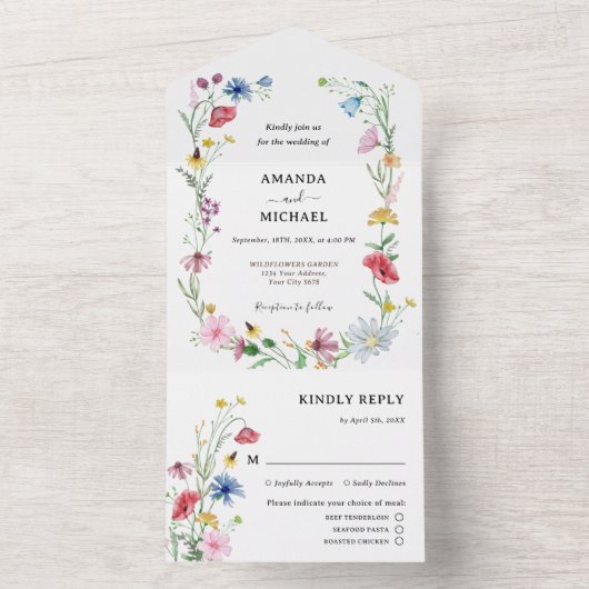 Wildbloemen Weddenschap All In One Uitnodiging (Binnen)