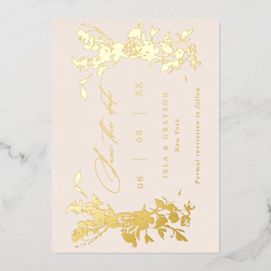 Wildbloemen Weddenschap Bespaar de datum Blush & G Folie Uitnodiging (Voorkant)