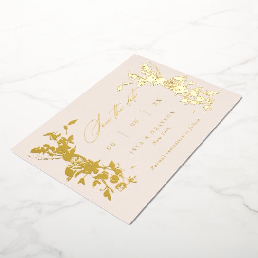 Wildbloemen Weddenschap Bespaar de datum Blush & G Folie Uitnodiging (Gedraaid)