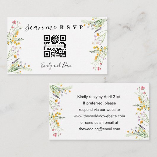 Wildbloemen Weddenschap Website met QR CODE Informatiekaartje (Voorkant / Achterkant)