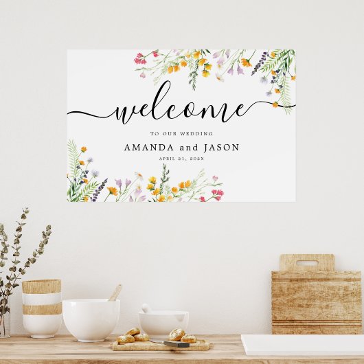 Wildbloemen Weddenschap Welkomstteken Poster (Keuken)