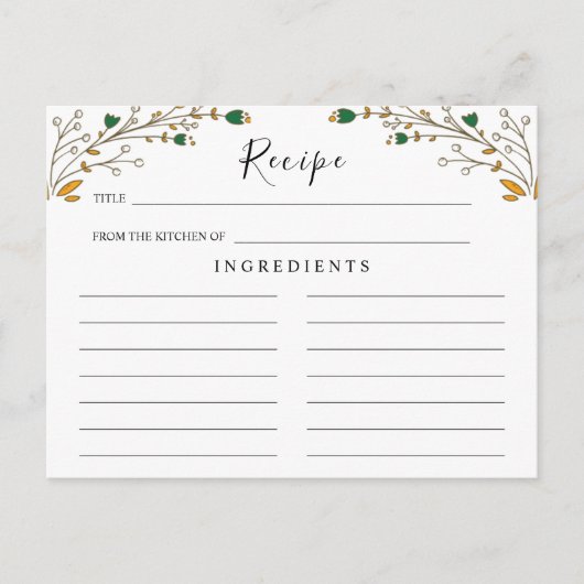 Wildbloemen Wedding, Boho Floral Recipe Card Briefkaart (Voorkant)