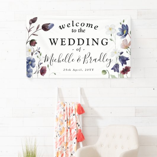 Wildbloemen "Welkom bij" Chic Boho Wedding Spandoek (Insitu)