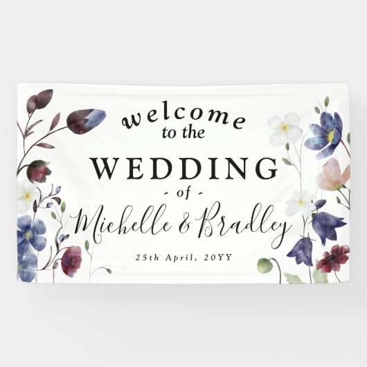 Wildbloemen "Welkom bij" Chic Boho Wedding Spandoek (Horizontaal)