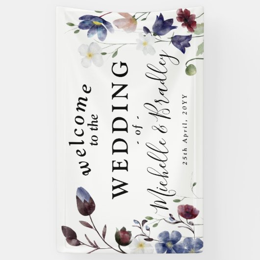 Wildbloemen "Welkom bij" Chic Boho Wedding Spandoek (Verticaal)