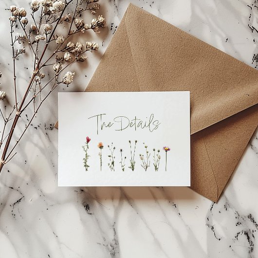 Wildbloemen witte bruiloft de details informatiekaartje
