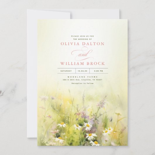 Wildbloemen Zonneweweide Elegant Romantic Wedding Kaart (Voorkant)