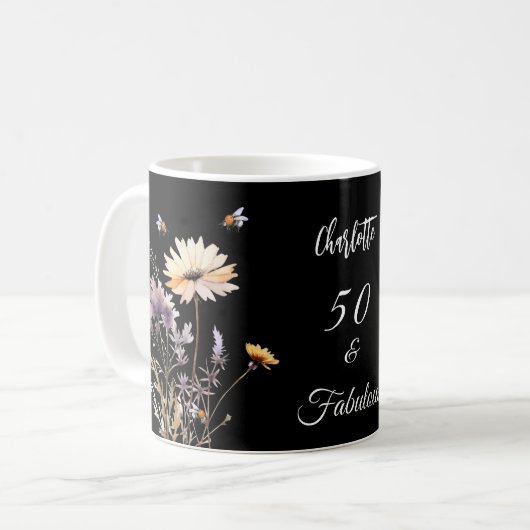 Wildbloemen zwart geel 50 fabelachtige verjaardag koffiemok (Voorkant links)