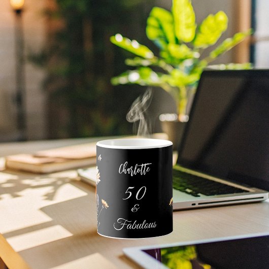 Wildbloemen zwart geel 50 fabelachtige verjaardag koffiemok