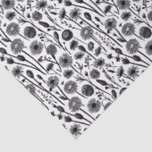 Wildbloemen zwart-wit minimalistisch patroon tissuepapier (Detail)