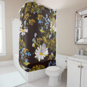 Wildbloemen: zwarte achtergrond waterverf douchegordijn (In situ)