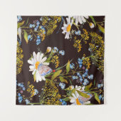 Wildbloemen: zwarte achtergrond waterverf wandkleed (Voorkant (horizontaal))