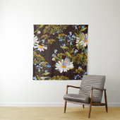 Wildbloemen: zwarte achtergrond waterverf wandkleed (In situ)