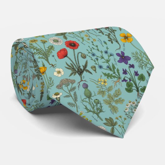Wildbloemencollage op blauw stropdas (Opgerold)