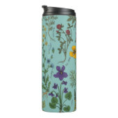 Wildbloemencollage op blauw thermosbeker (Geroteerd rechts)