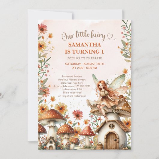 Wildbloemfee Eerste 1e Verjaardag Tuin Feest Kaart (Voorkant)