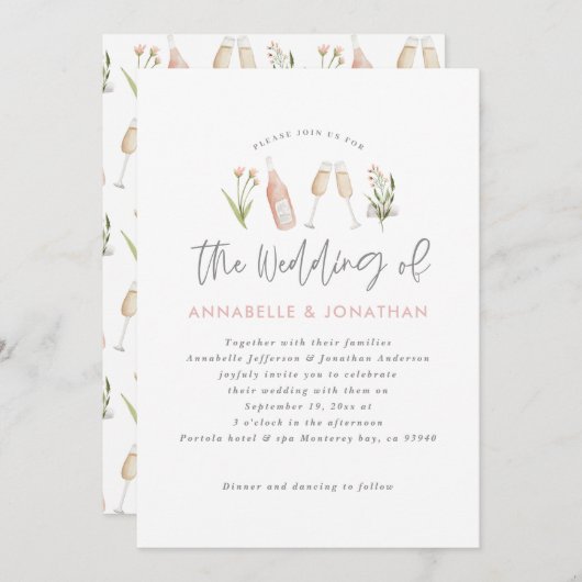 wildbloemflorale champagne modern script aankondiging (Voorkant / Achterkant)