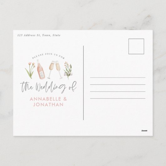 wildbloemflorale champagne modern script kondigt a feestdagenkaart (Achterkant)