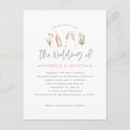 wildbloemflorale champagne modern script kondigt a feestdagenkaart (Voorkant)