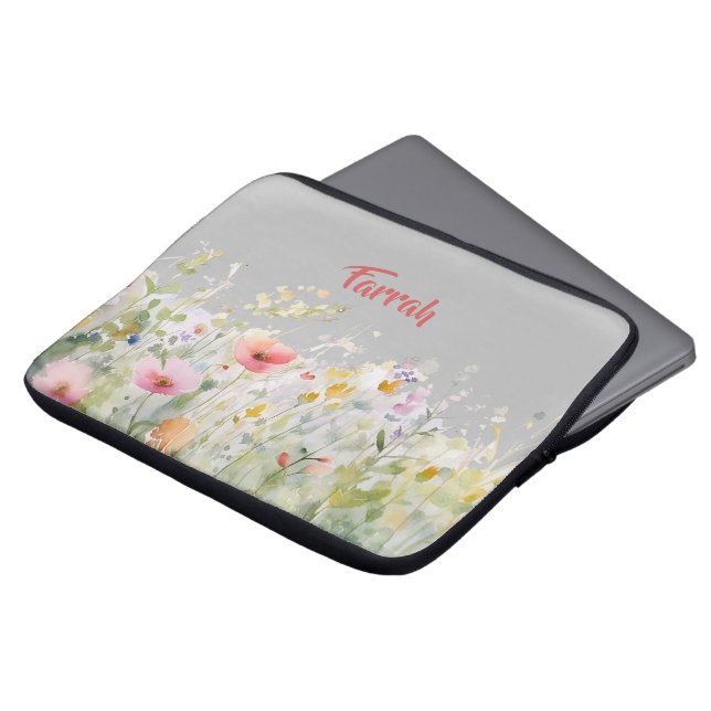 Wildbloemgrens gepersonaliseerd laptop sleeve (Voorkant top)