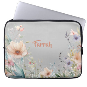 Wildbloemgrens gepersonaliseerd laptop sleeve
