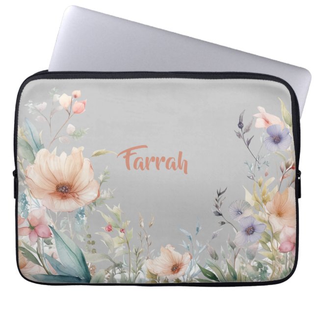 Wildbloemgrens gepersonaliseerd laptop sleeve (Voorkant)