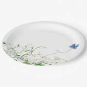 Wildbloemgrens met blauwe vlinder papieren bordje (Gekanteld)