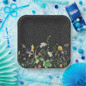 Wildbloemgrens op Zwitserse Stippen Papieren Bordje (Feest)