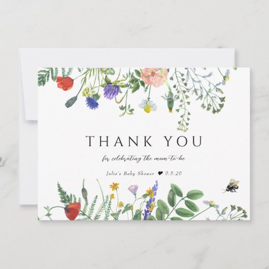 Wildbloemgroen | Bijen Bloemen | BABY SHOWER Bedankkaart (Voorkant)