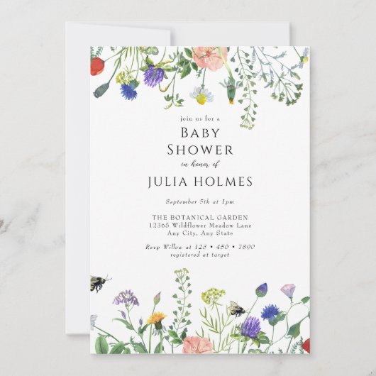 Wildbloemgroen | Bijen Bloemen | BABY SHOWER Kaart (Voorkant)