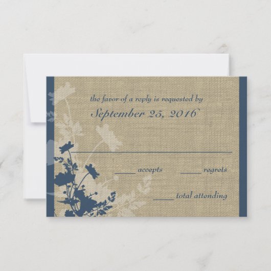 Wildbloemigen en Burlap Huwelijksreactie RSVP Kaartje (Voorkant)