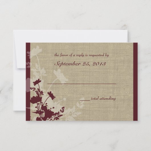 Wildbloemigen en Burlap Huwelijksreactie RSVP Kaartje (Voorkant)