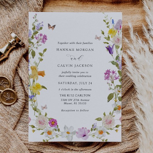 Wildbloemkrans Elegant Tuin Bruiloft Kaart