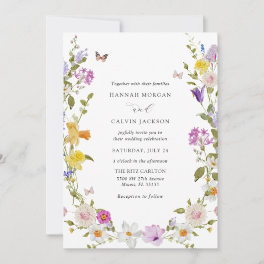 Wildbloemkrans Elegant Tuin Bruiloft Kaart (Voorkant)