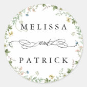 Wildbloemkrans Elegante bruiloft Ronde Sticker (Voorkant)