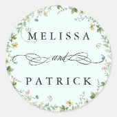 Wildbloemkrans Elegante trouwmunt Ronde Sticker (Voorkant)
