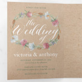 Wildbloemkrans op Kraft Country Wedding Suite Drieluik Uitnodiging (Binnenzijde eerst)